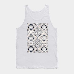 Brush and Ink Watercolor Pattern in Indigo and Cream Tank Top